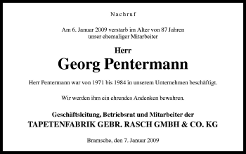 Traueranzeige von Georg Pentermann von Neue Osnabrücker Zeitung GmbH & Co. KG