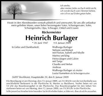 Traueranzeige von Heinrich Burlager von Neue Osnabrücker Zeitung GmbH & Co. KG