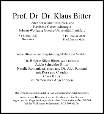 Traueranzeige von Klaus Bitter von Neue Osnabrücker Zeitung GmbH & Co. KG