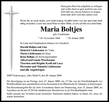 Traueranzeige von Maria Boltjes von Neue Osnabrücker Zeitung GmbH & Co. KG