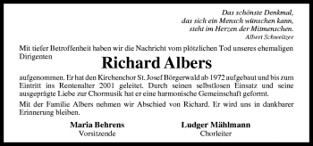 Traueranzeige von Richard Albers von Neue Osnabrücker Zeitung GmbH & Co. KG