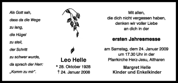 Traueranzeige von Leo Helle von Neue Osnabrücker Zeitung GmbH & Co. KG