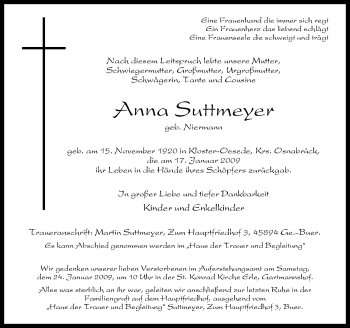 Traueranzeige von Anna Suttmeyer von Neue Osnabrücker Zeitung GmbH & Co. KG