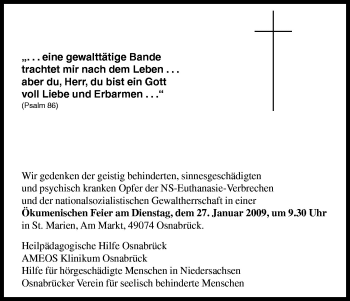 Traueranzeige von Ameos Klinikum Osnabrück von Neue Osnabrücker Zeitung GmbH & Co. KG