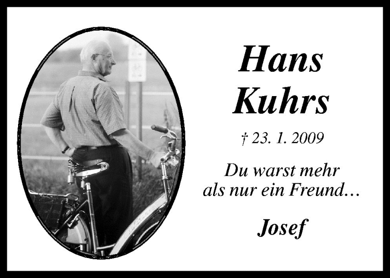  Traueranzeige für Hans Kuhrs vom 29.01.2009 aus Neue Osnabrücker Zeitung GmbH & Co. KG