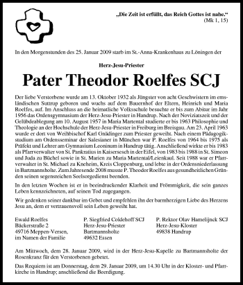 Traueranzeige von Theodor Roelfes von Neue Osnabrücker Zeitung GmbH & Co. KG