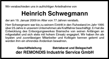 Traueranzeige von Heinrich Schwegmann von Neue Osnabrücker Zeitung GmbH & Co. KG