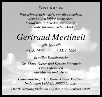 Traueranzeige von Gertraud Mertineit von Neue Osnabrücker Zeitung GmbH & Co. KG