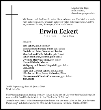Traueranzeige von Erwin Eckert von Neue Osnabrücker Zeitung GmbH & Co. KG