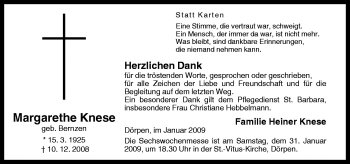 Traueranzeige von Margarethe Knese von Neue Osnabrücker Zeitung GmbH & Co. KG