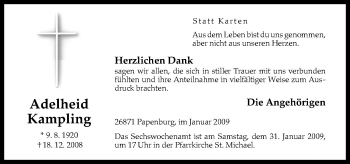 Traueranzeige von Adelheid Kampling von Neue Osnabrücker Zeitung GmbH & Co. KG