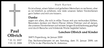 Traueranzeige von Paul Olbrich von Neue Osnabrücker Zeitung GmbH & Co. KG