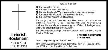 Traueranzeige von Heinrich Hockmann von Neue Osnabrücker Zeitung GmbH & Co. KG