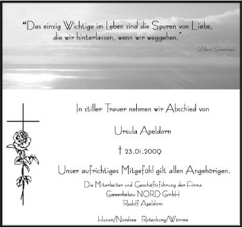 Traueranzeige von Ursula Apeldorn von Neue Osnabrücker Zeitung GmbH & Co. KG