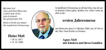 Traueranzeige von Heinz Moß von Neue Osnabrücker Zeitung GmbH & Co. KG