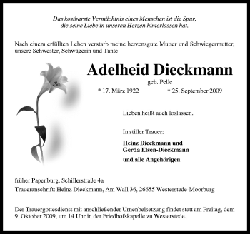 Traueranzeige von Adelheid Diekmann von Neue Osnabrücker Zeitung GmbH & Co. KG