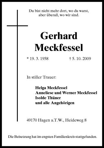 Traueranzeige von Gerhard Meckfessel von Neue Osnabrücker Zeitung GmbH & Co. KG