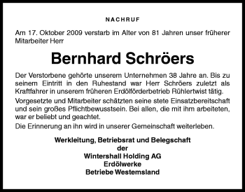 Traueranzeige von Bernhard Schröers von Neue Osnabrücker Zeitung GmbH & Co. KG