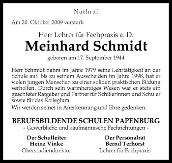 Traueranzeige von Meinhard Schmidt von Neue Osnabrücker Zeitung GmbH & Co. KG