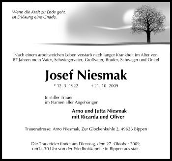 Traueranzeige von Josef Niesmak von Neue Osnabrücker Zeitung GmbH & Co. KG