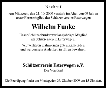 Traueranzeige von Wilhelm Funke von Neue Osnabrücker Zeitung GmbH & Co. KG