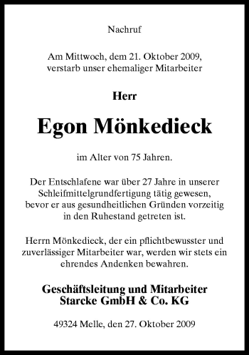 Traueranzeige von Egon Mönkediek von Neue Osnabrücker Zeitung GmbH & Co. KG