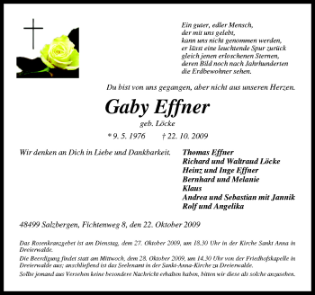 Traueranzeige von Effner Gaby von Neue Osnabrücker Zeitung GmbH & Co. KG