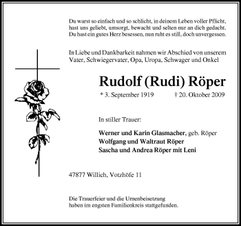 Traueranzeige von Rudolf Röper von Neue Osnabrücker Zeitung GmbH & Co. KG
