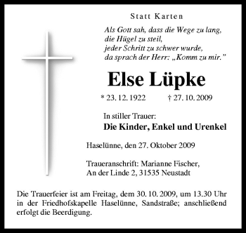 Traueranzeige von Else Lüpke von Neue Osnabrücker Zeitung GmbH & Co. KG