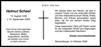 Traueranzeige von Helmut Scheel von Neue Osnabrücker Zeitung GmbH & Co. KG