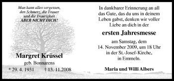 Traueranzeige von Margret Krüssel von Neue Osnabrücker Zeitung GmbH & Co. KG