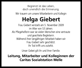 Traueranzeige von Helga Giebert von Neue Osnabrücker Zeitung GmbH & Co. KG