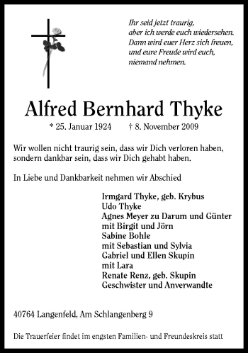 Traueranzeige von Alfred Bernhard Thyke von Neue Osnabrücker Zeitung GmbH & Co. KG