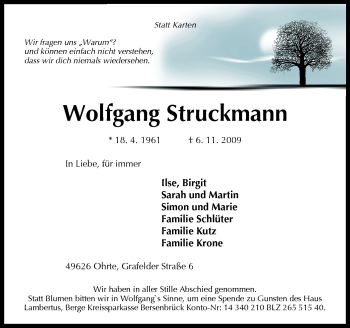 Traueranzeige von Wolfgang Struckmann von Neue Osnabrücker Zeitung GmbH & Co. KG