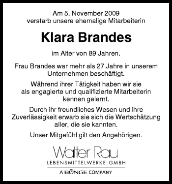 Traueranzeige von Klara Brandes von Neue Osnabrücker Zeitung GmbH & Co. KG