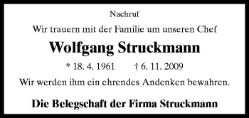 Traueranzeige von Wolfgang Struckmann von Neue Osnabrücker Zeitung GmbH & Co. KG