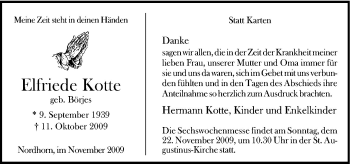 Traueranzeige von Elfriede Kotte von Neue Osnabrücker Zeitung GmbH & Co. KG