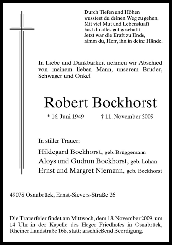 Traueranzeige von Robert Bockhorst von Neue Osnabrücker Zeitung GmbH & Co. KG