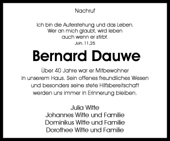 Traueranzeige von Bernhard Dauwe von Neue Osnabrücker Zeitung GmbH & Co. KG