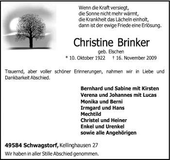 Traueranzeige von Christine Brinker von Neue Osnabrücker Zeitung GmbH & Co. KG