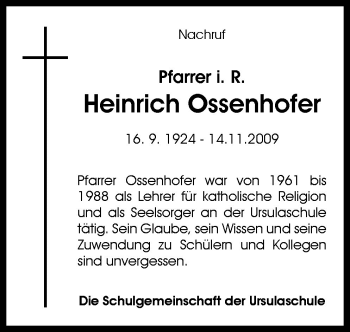 Traueranzeige von Heinrich Ossenhofer von Neue Osnabrücker Zeitung GmbH & Co. KG
