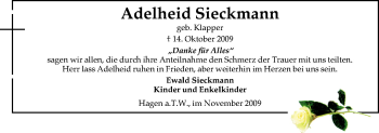 Traueranzeige von Adelheid Sieckmann von Neue Osnabrücker Zeitung GmbH & Co. KG