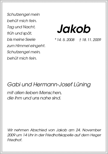 Traueranzeige von Jakob  von Neue Osnabrücker Zeitung GmbH & Co. KG