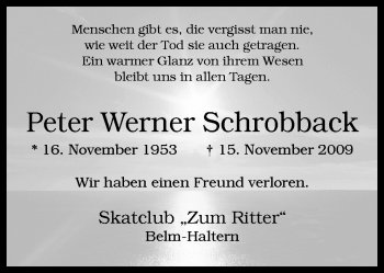 Traueranzeige von Peter Werner Schobbrack von Neue Osnabrücker Zeitung GmbH & Co. KG