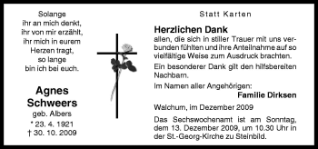 Traueranzeige von Agnes Schweers von Neue Osnabrücker Zeitung GmbH & Co. KG