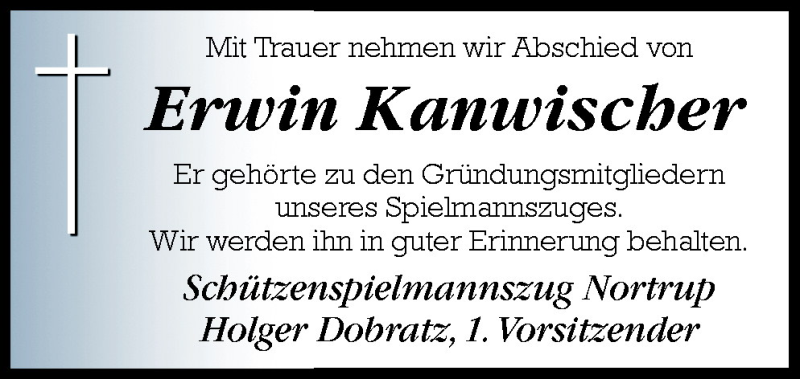  Traueranzeige für Erwin Kanwischer vom 01.12.2009 aus Neue Osnabrücker Zeitung GmbH & Co. KG