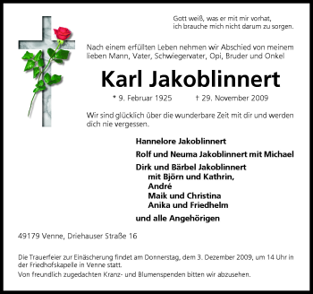 Traueranzeige von Karl Jakoblinnert von Neue Osnabrücker Zeitung GmbH & Co. KG