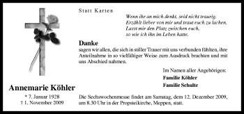 Traueranzeige von Annemarie Köhler von Neue Osnabrücker Zeitung GmbH & Co. KG