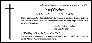 Traueranzeige von Josef Fischer von Neue Osnabrücker Zeitung GmbH & Co. KG