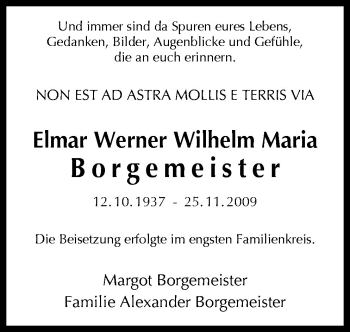 Traueranzeige von Elma Werner Wilhelm Maria Borgemeister von Neue Osnabrücker Zeitung GmbH & Co. KG